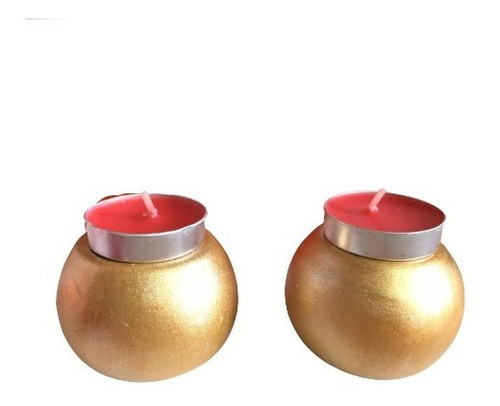 Juego De 10 Porta Velas Dorados, De Ceramica, De 5 Cm