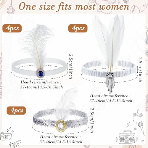 12 Pzas Diadema Estilo Flapper De Los Años 20 Tocado Estilo