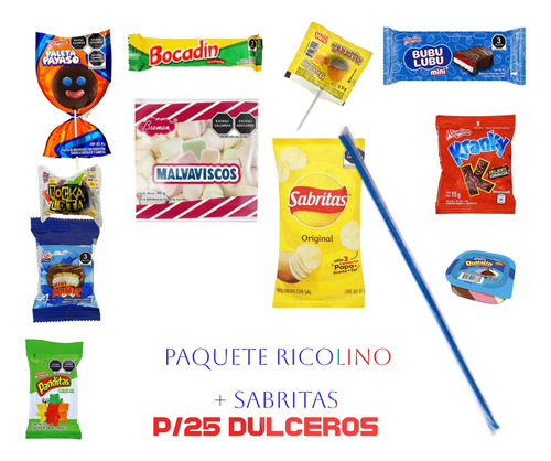 Paquete Ricolino Para 25 Dulceros + Sabritas + Malvavisco