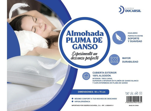 Imagen 3 de 4 de Almohada De Pluma De Ganso Deluxe 50 X 70cm Ducarsil