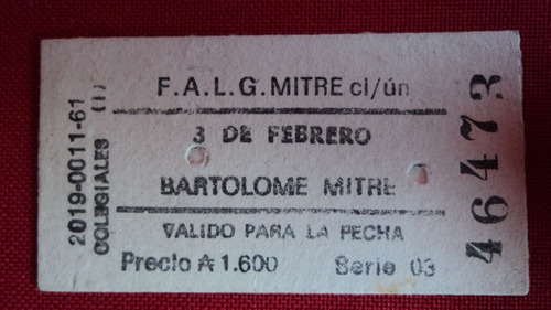 Antiguo  Boleto Tren Mitre Buenos Aires Australes