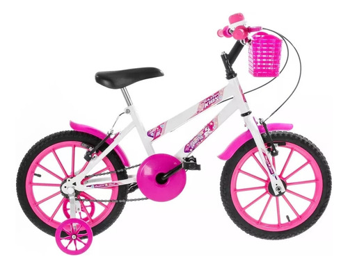 Bicicleta de caminhada infantil Ultra Bikes Ultra Kids T R16 10" branca/rosa com freios em V com rodinhas