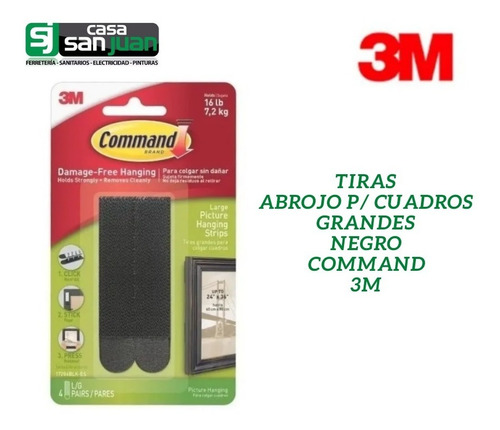 Imagen 2 de 7 de Tiras Abrojo P/ Cuadros Grandes Blanca/negra X4 Command 3m