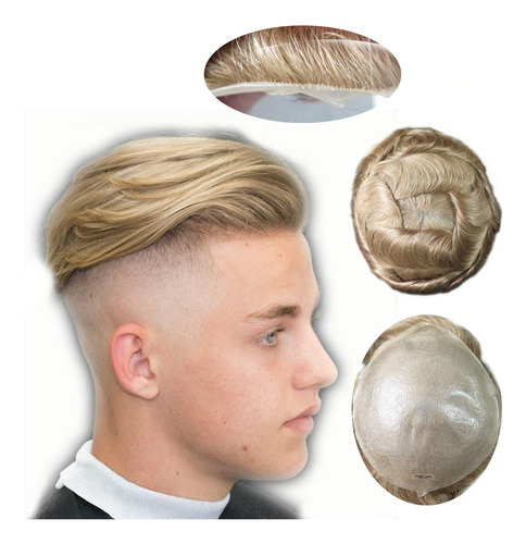 Toupee Para Hombres Hair Nature 20x25cm Cabello Humano Rubio