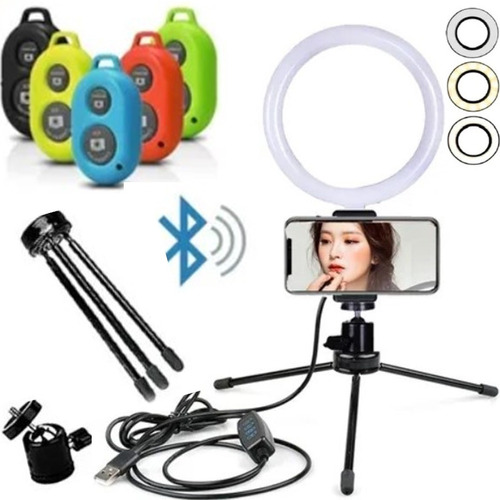 Kit Youtuber Tripe Celular + Ring Light + Controle Bluetooth