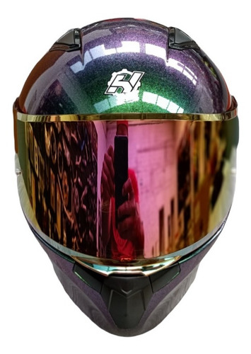 Casco Hax Obsidian Aurora Tornasol Verde Motociclista