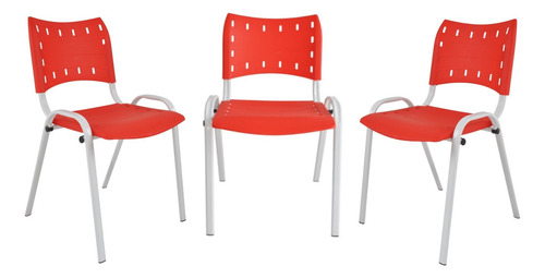 Kit Com 3 Cadeira Iso Recepção Clinica Fixa Otimiza Eh Aço B Cor Vermelho
