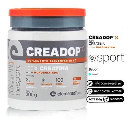Creatina Creadop Sport 300g 100% Monoidratada Elemento Puro Sabor Natural