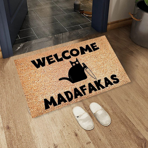 Felpudo Dark Cat Welcome Madafakas Con Estampado Completo, D