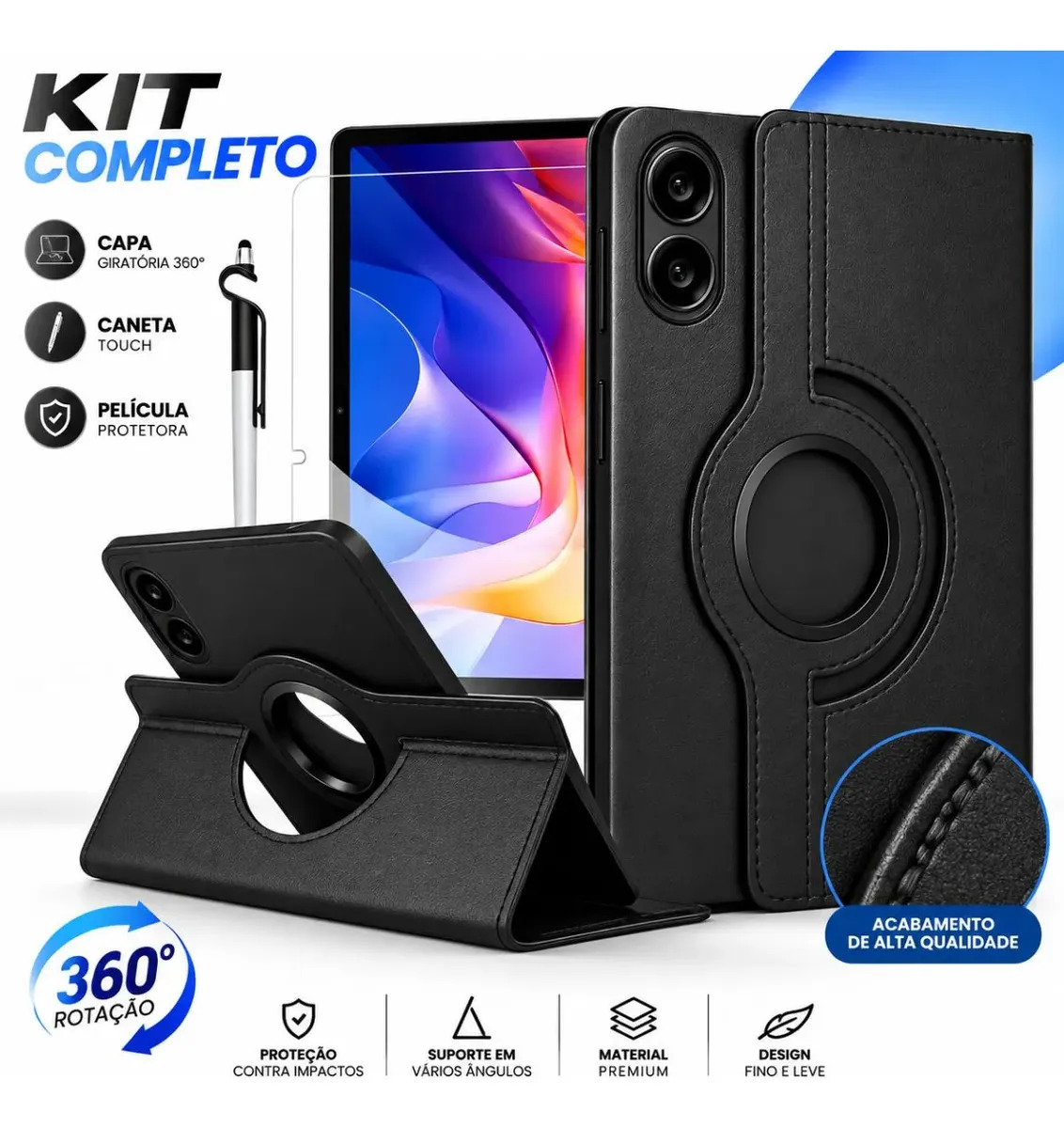 Capa Para Xiaomi Redmi Pad 2 + Pelicula + Caneta Touch Cor Case Para Redmi Pad 2 - Preta