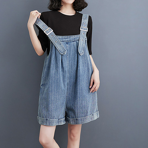 Mono Corto De Mezclilla Con Doble Bolsillo Para Mujer, Talla