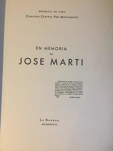 En Memoria De José Martí, La Habana 1938 (Usado)