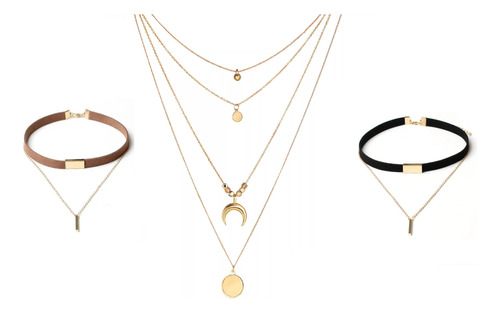 Kit 3 Choker Luxo Colar Kim Kardashian Ouro Prata Dourado 