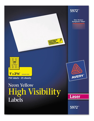 Etiqueta Laser Avery Neon Rectangular Pk Color Amarillo