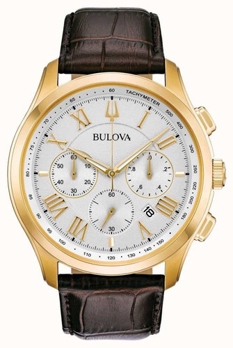 Relógio Bulova Chronograph Gold Couro 97b169
