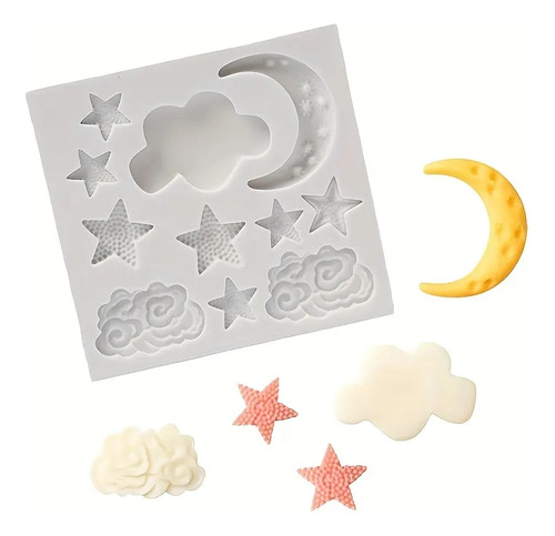 Molde Silicona Estrellas Luna Nube Porcelana O Pastillaje 