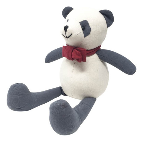 Oso Panda De Tela Con Moño Decoración Peluche Calidad Color Gris