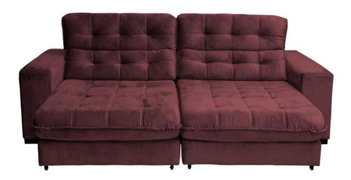 Sofá Retrátil e Reclinável 3,10m Molas Ensacadas Pillow Top Suede New Califórnia Vinho