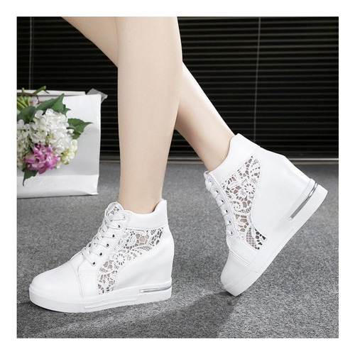 Zapatillas De Plataforma De Cuña De Mujer Zapatos Con Cordon