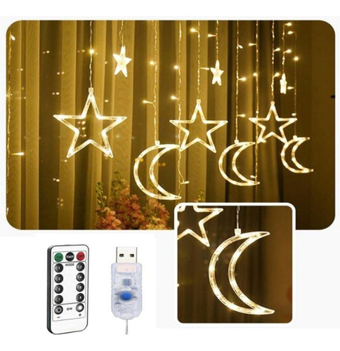 Luces Navidad Usb Estrellas Y Lunas Cortina De Luces Led 