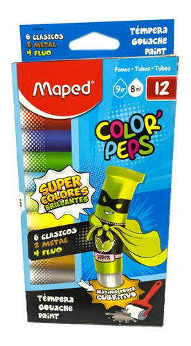 3 Cajas Tempera Maped 8cc X 12 Un 6 Clásico 2 Metal 4 Fluo