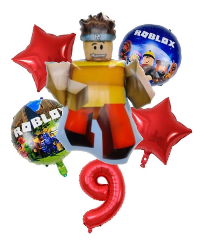 Set 6 Globos Roblox Con Número 9 Rojo