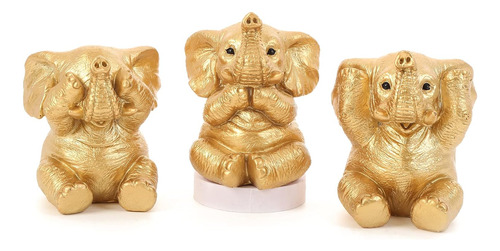 Juego De 3 Estatuas Doradas De Elefante De Buena Suerte, Dec