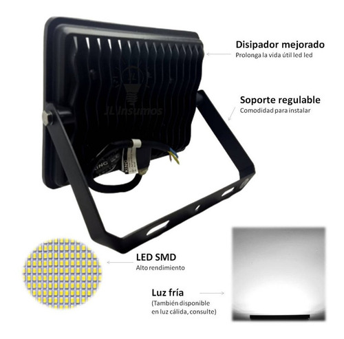 Imagen 2 de 3 de Reflector Led 50w 220v Alta Potencia Luz Fria King