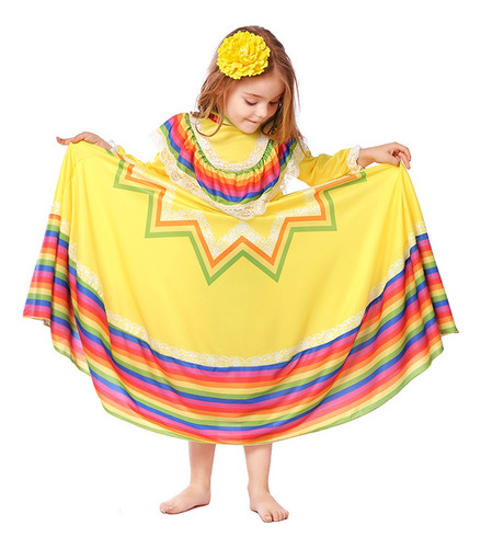 Vestido Largo De Fiesta Étnico De Niña Mexicano