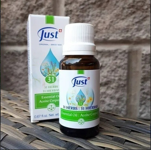 ÓLEO 31 Swiss Just . Compuesto por una combinacion de 31 aceites esenciales 100% puros. Refresca y revitaliza, alivia el dolor de cabeza y minimiza la tensión acumulada en músculos y articulaciones.