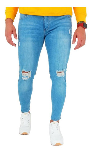 Imagen 1 de 3 de Jeans Destroyed Super Slim Fit Ankle Fit Celeste