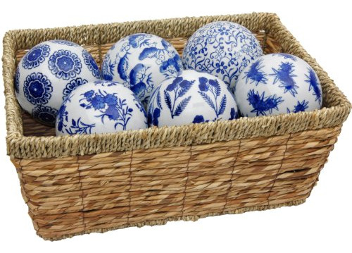 Juego De 3 Bolas De Porcelana 10 Cm Azul/blanco