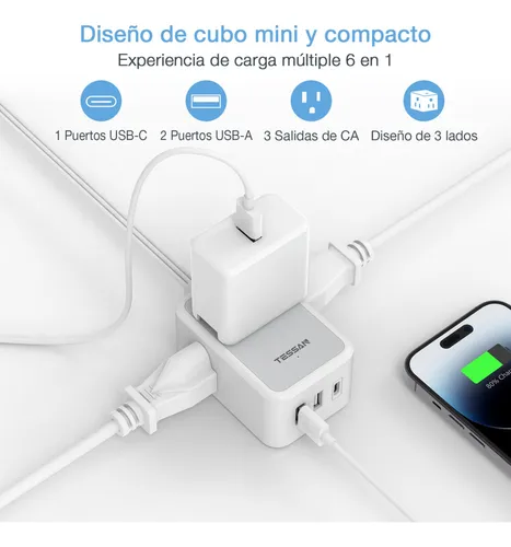 Multiple Enchufe Plano Con 1.5m 3 Salidas Ca Y 2 Puertos Usb
