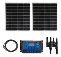 Comprar Kit Solar 2 Paneles 100wp R20 Mc4 Union Cable Mc4 8mts Estructura Negro