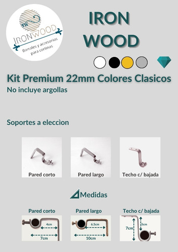 Barral Cortina Ironwood 22mm A Medida De 1 A 4m Linea Nakash Negro Cualquier Terminal