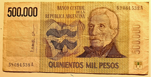Billete Antiguo Argentino 500.000 Pesos Ley 18.188