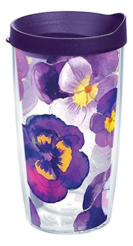 Tervis 1243665 Vaso De Pansy Acuarela Con Abrigo Y Tapa Roya