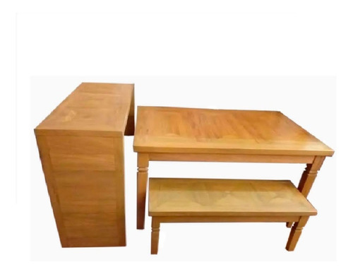 Conjunto Mesa Com 1 Banco E 1 Aparador Bancada De Madeira