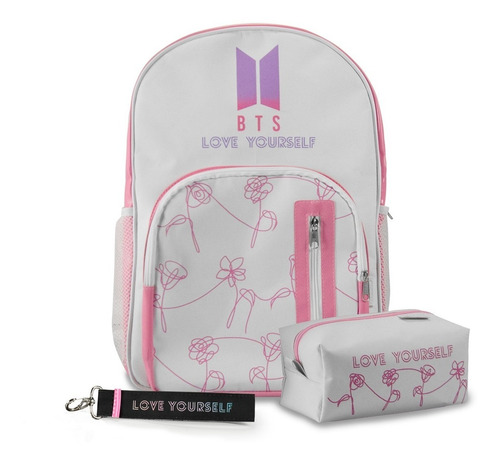 Mochila Escolar Kpop + Estojo + Chaveiro Bts - Love Yourself