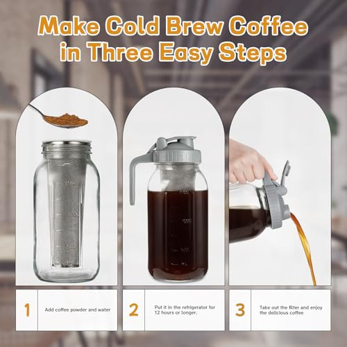 Cafetera Cold Brew De 64 Onzas, 2 Cuartos De Galón De Ancho,
