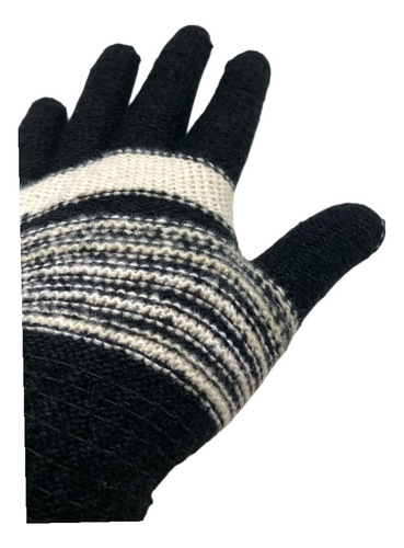 Guantes Rayados De Algodon Y Lanilla Negro