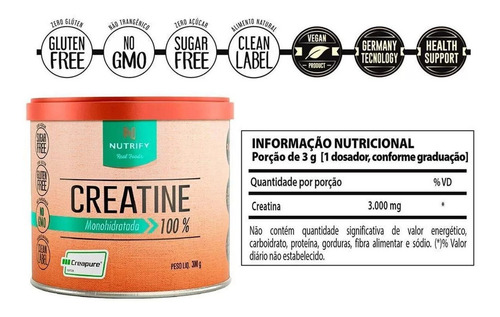 Imagem 2 de 11 de Creatina Nutrify 300g Creatine 100% Monohidratada Creapure Sabor Neutro