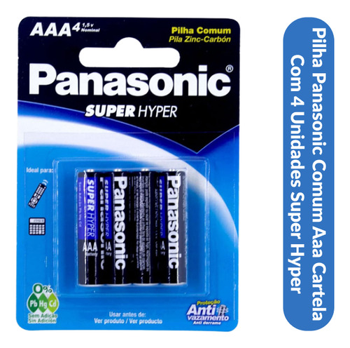Pilha Panasonic Comum Aaa Cartela Com 4 Unidades Super Hyper