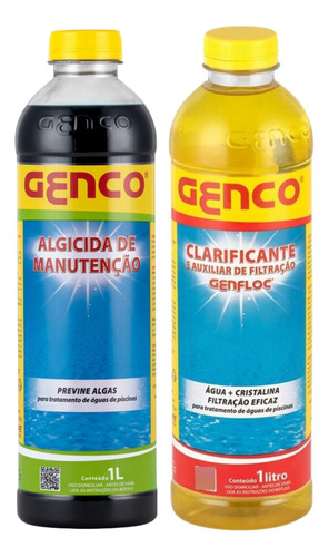 Kit Piscina Genfloc Clarifica + Algicida Manutenção 1l Genco