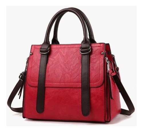 Cartera Importada Mujer Calidad Premium Rojo Lisa Plata Marrón Oscuro