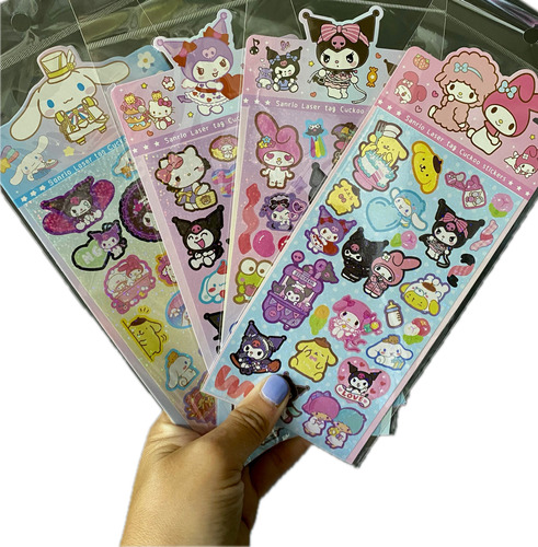 Plancha De Stickers Holográficas Kuromi Cinnamoroll Melody