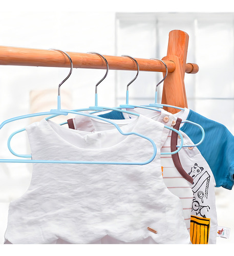 10 Ganchos Ropa Niños Bebes Metal Anti Desliz De Por Vida Color Azul Cielo