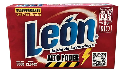 12 Jabón Lavandería León Alto Poder Desengrasante 350g C/u