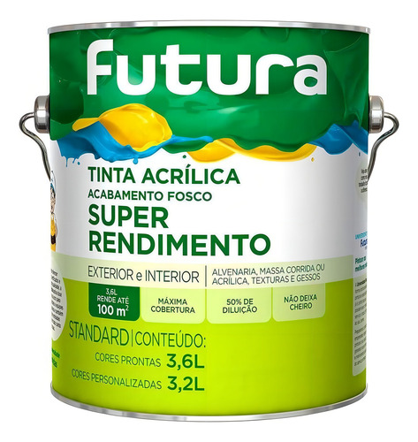 Tinta Acrílica Fosco Standard Super 3,6lt Futura Rendimento