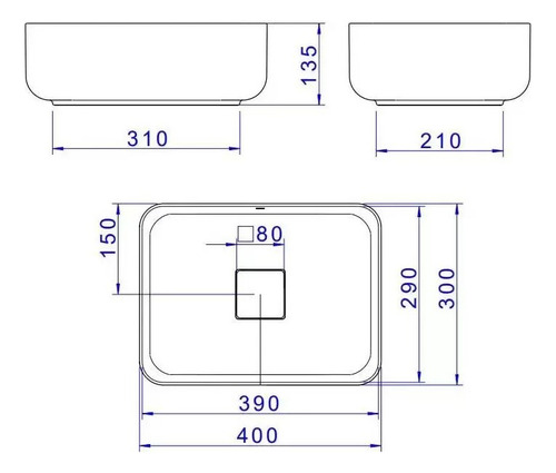 Bacha Deca Slim De Apoyo Rectangular 40x30 L.13040.94 Porcelana Negro Mate
